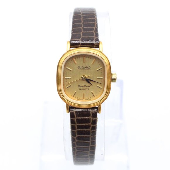 Vintage Dufonte x Lucien Piccard Swiss Made Watch Womens Gold Tone Leather Band - Picture 1 of 9